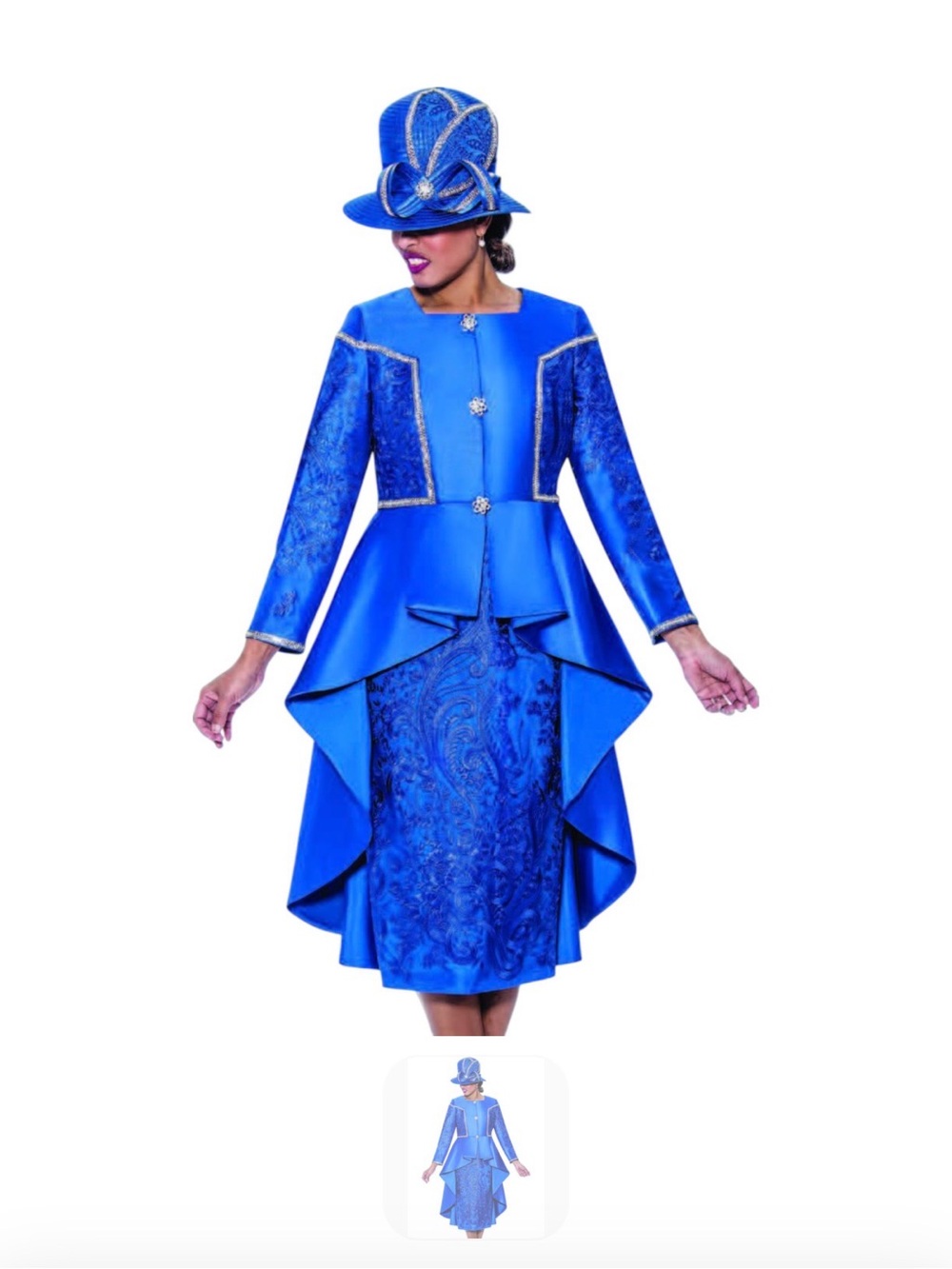 G.M.I. NY Royal Blue 2 Pcs Skirt Suit Set Size 8 Embroidered Rhinestone NWT